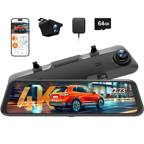 ClearCam D3 – 10” Dual Dash Cam with Rearview Mirror & HD Recording